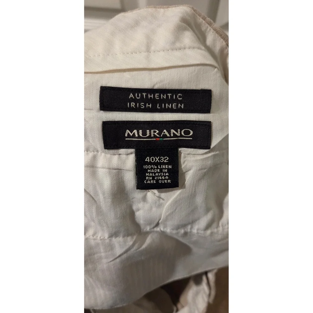 Murano‎ Authentic Irish Linen Pants Men's 40x32 Tan Flat Front 100% Linen